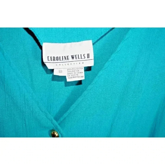 Vintage 90s Caroline Wells Sleeveless Teal Midi Dress with Pockets, Size 18W - Picture 2 of 10